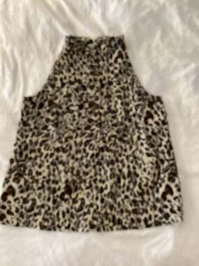 THML Leopard Print Pleated High Neck Halter Top